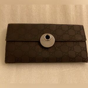 Gucci GG Canvas Long Bifold Wallet | Brown |  With Sig. Gucci Disk Made in Italy